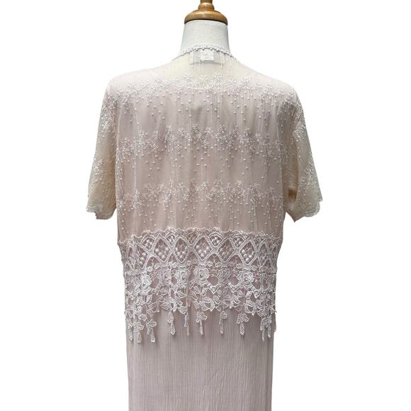 VTG Magnet Art Lynn Yang 2 Piece Set Maxi Dress Top Sz L Pastel Pink Crochet 90s - Picture 12 of 16